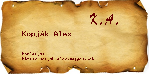 Kopják Alex névjegykártya